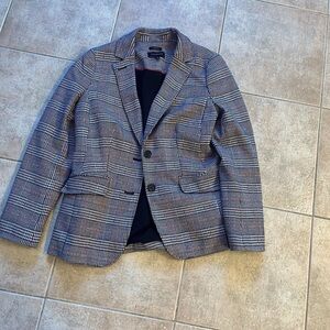 Talbot’s plaid blazer (black, white, red accent in the plaid)
